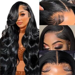 28” Human Hair Body Wave Lace Front Wig – Natural Black with Baby Hair (NEW)